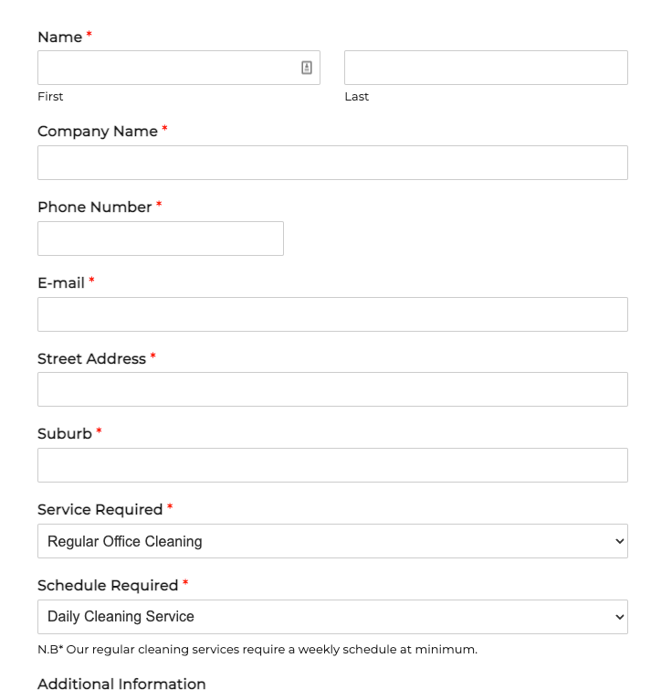 Screenshot of Contact Form